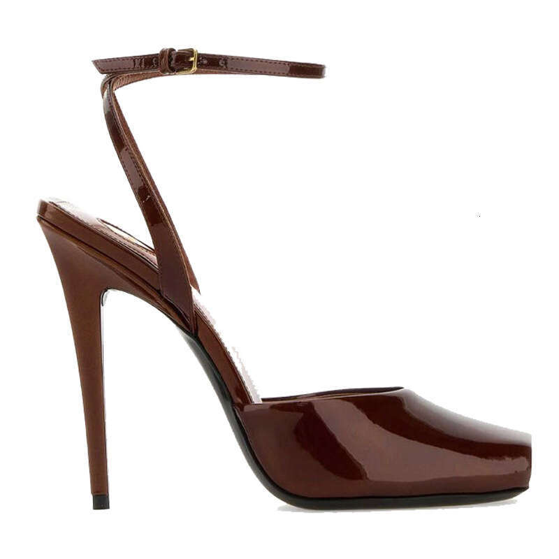 New 2026 Style Square Peep Toe Ankle Stiletto Heel Leather Sandals For Women Plus Size Comfortable Strap Shoes
