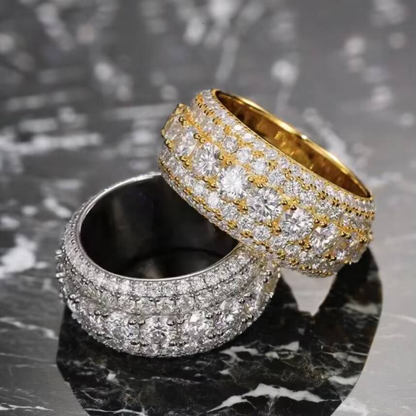 Custom Iced Out Jewelry Hip Hop Solid 9K 10K 14K Gold IGI Certified VS VVS Lab Grown Diamond 5 Rows Eternity Band Ring for Men
