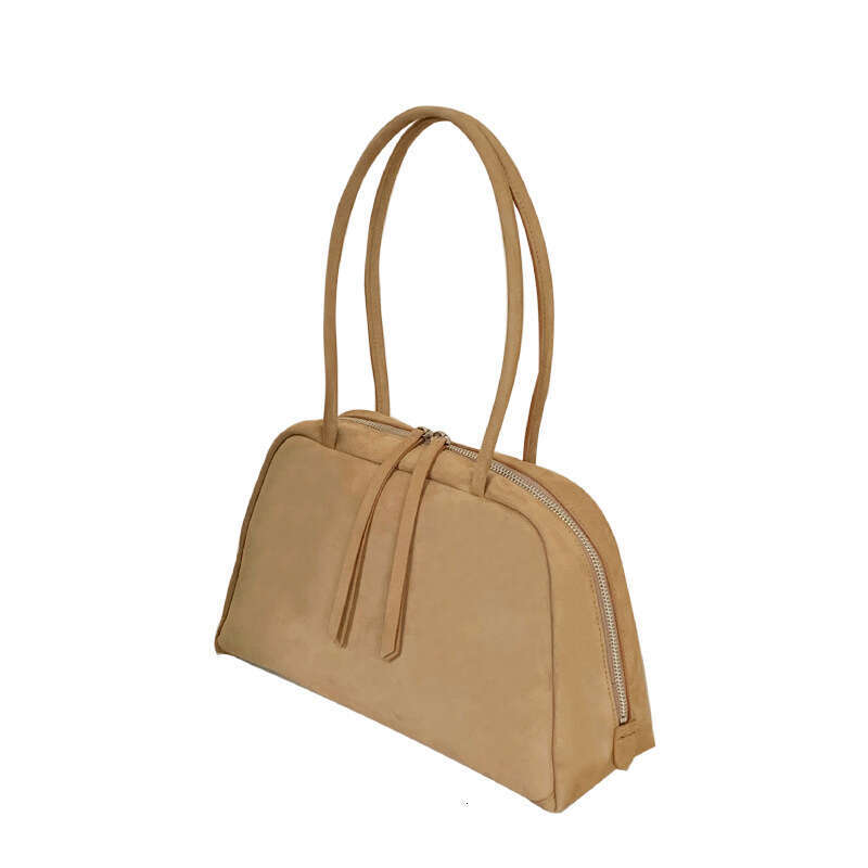 2026 New Minimalist Suede Shoulder Bag, Frosted Cowhide Bowling Bag, Large Capacity Genuine Leather Underarm Shell Bag For Women SENYY