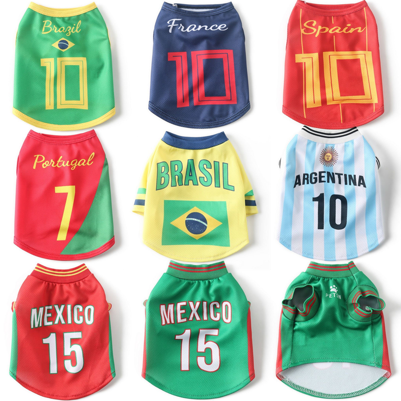 World Cup National Team Dog Jersey Breathable Mesh Pet Sports Vest 7 Sizes XS to XXL Mexico Brazil Argentina Portugal Spain France High End Pet Appare