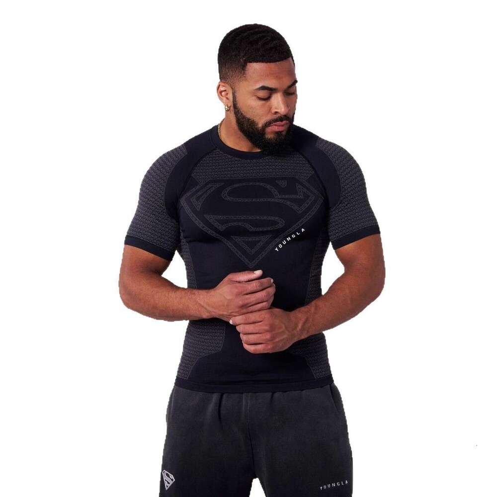 Superman American Style New Men's T-shirt Muscle Sports Fitness Breathable Tight-fitting Top