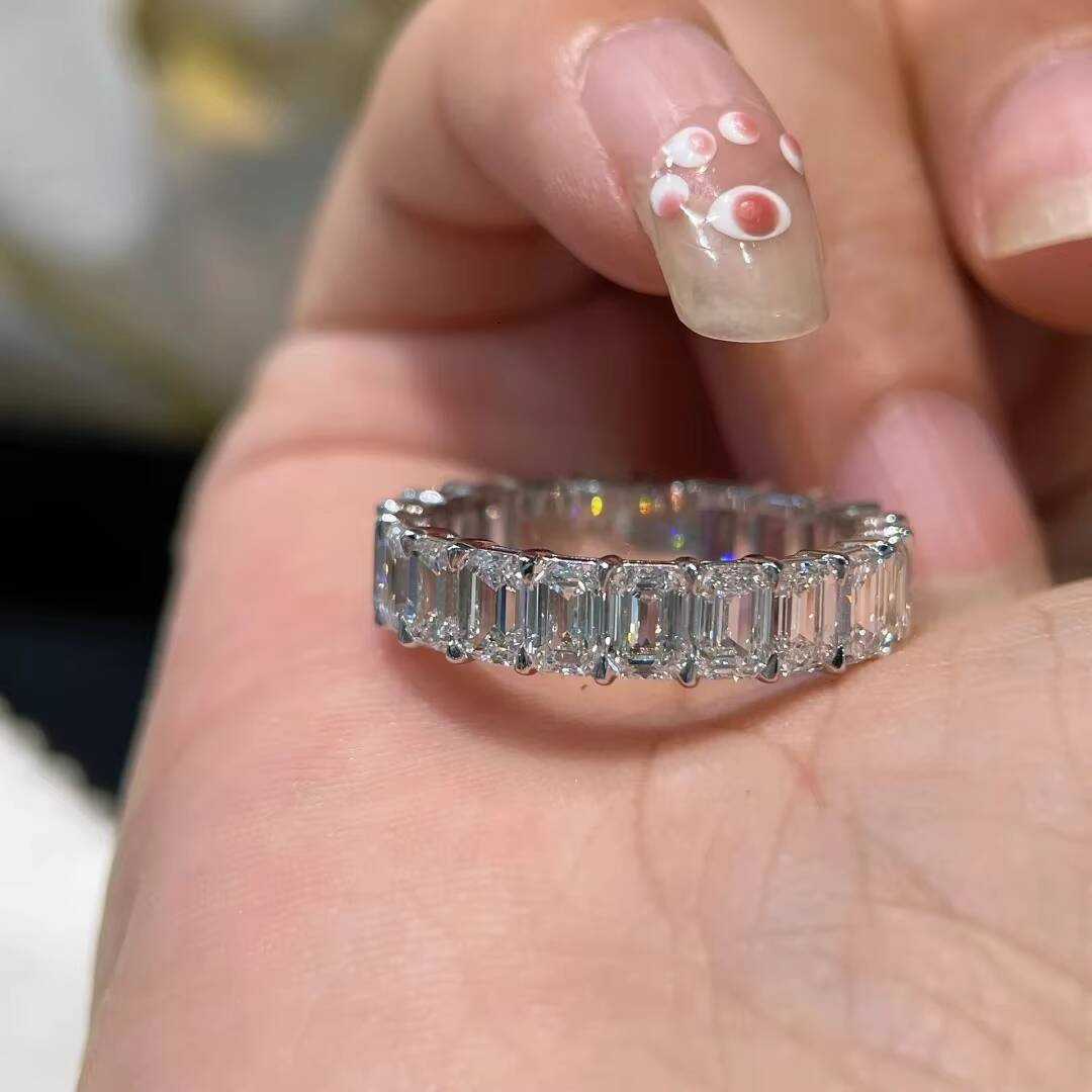 IGI Certified Lab Grown Diamond Sterling Silver Gold Plated Emerald CutWedding Ring Luxury for Women