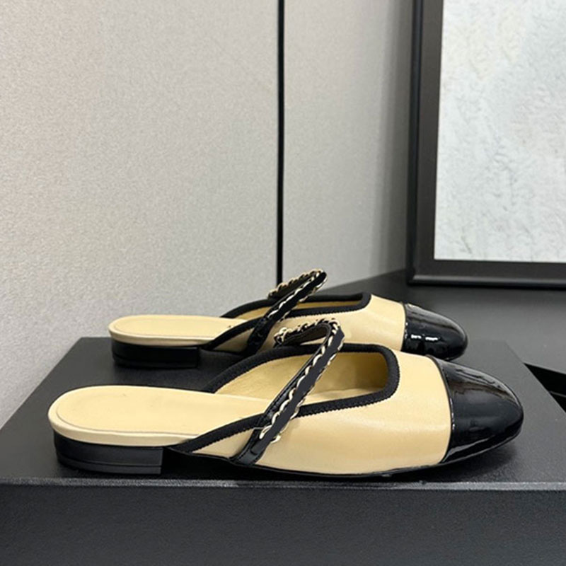 Ladies Classic Muller Shoes For Summer Wear Flat Slippers Designer Women Chain Decoration Hooded Sandals Size 35 41