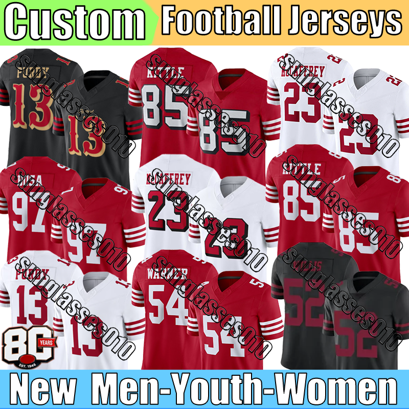 San Franciscocity 49erss Jersey #13 Purdy Kittle Hufanga Aiyuk Montana Rice sf 49erss jersey #23 McCaffrey Bosa Warner Pearsall Young Moody Samuel Sr Football Jerseys