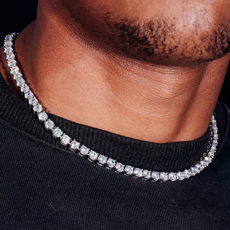 Provence Mens Diamond Tennis Chain 3mm/6mm Mens Bracelet Necklace 10k White Gold Finish Full Diamond Cut Prong Setting