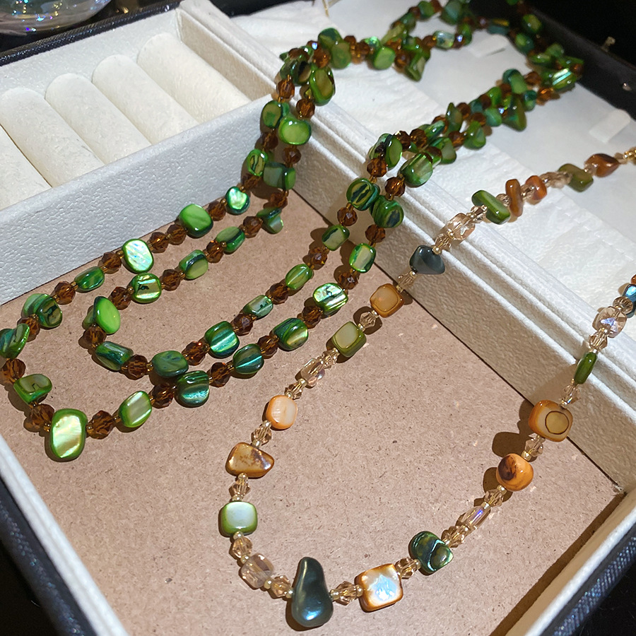 Bohemian green natural shell necklace with unique design, vintage layered collarbone chain, a fresh summer accessory - view 8
