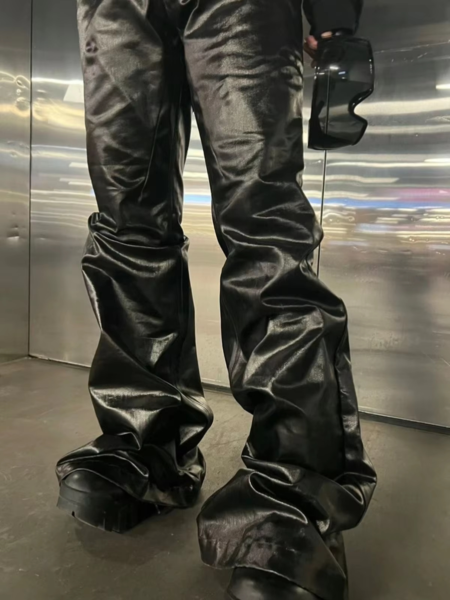 MIJKO Coated Glossy Patent Leather Flared Jeans ZJ008