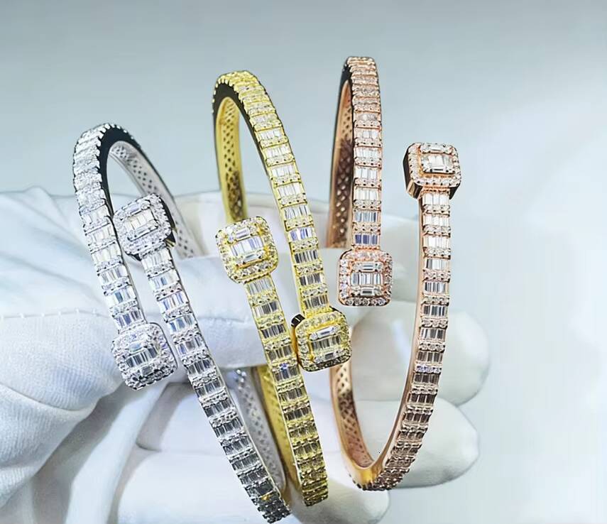 European American New Gold Plated Moissanite Bracelet 4mm 925 Silver Hip Hop Mens Womens Jewelry Accessories Stock