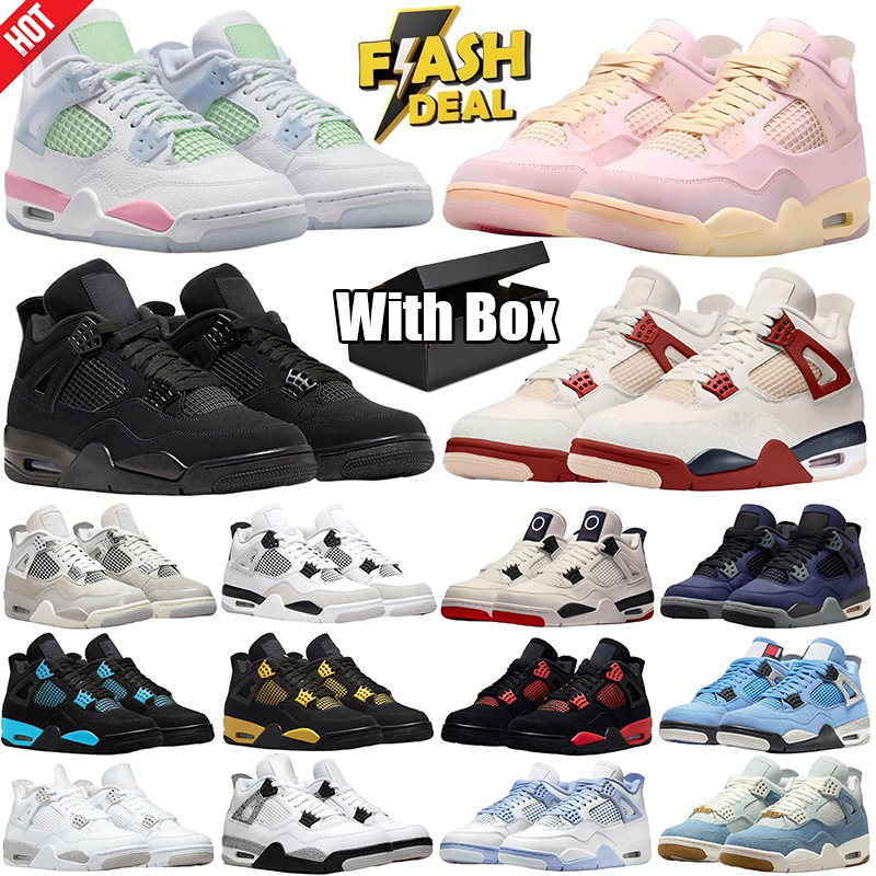 With Box j4 4 4s basketball shoes 4s valentines day 4s iced carmine 4s black cat rust pink thunder men women outdoor sports mens trainers sneakers designer shoes