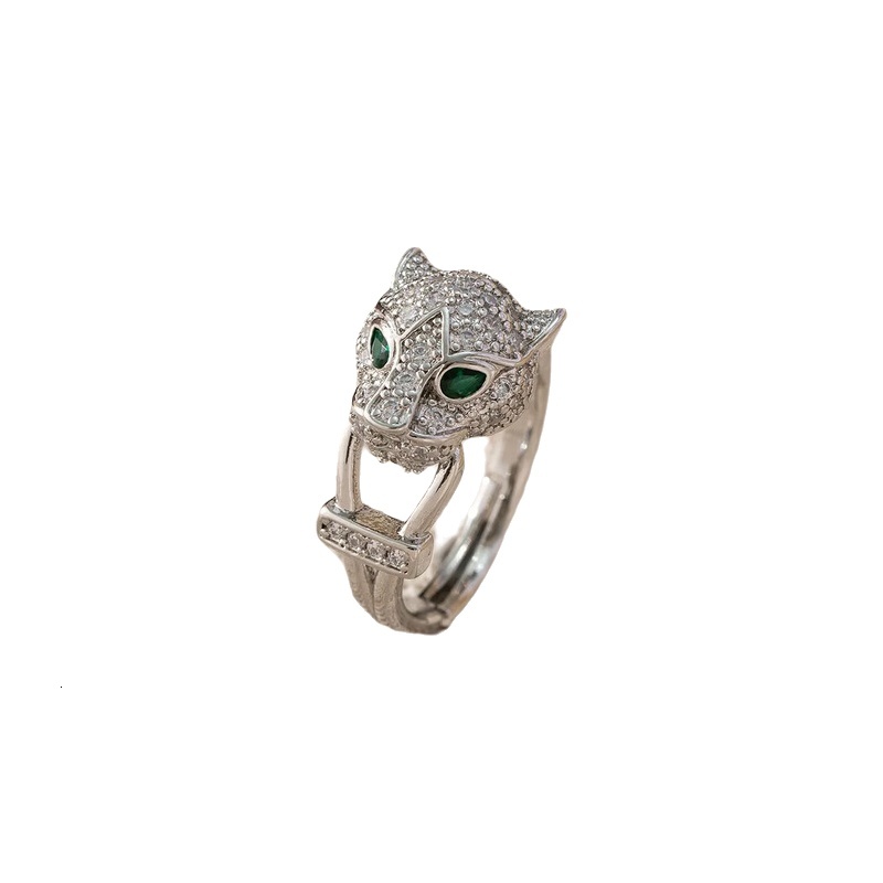 Designer Luxury Designer Leopard Head Ring For Men Women, European American Style Copper Gold Plated Zircon Inlaid Open Adjustable Hip Hop Jewelry Gif