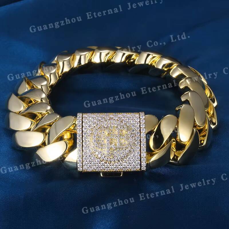 Custom 20mm Width S925 Sterling Silver Rose Gold Plated VVS Moissanite Diamond Lock Miami Cuban Link Chain Bangles Bracelet