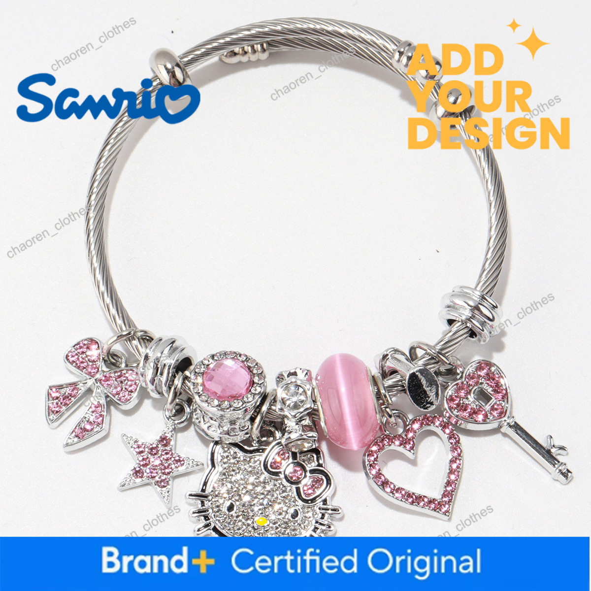 Cross-border Pandora-style Hello Kitty Bangle, Stainless Steel Open Cuff Bracelet, Kitty Cat Large Hole Beads DIY Hot Sale Bracelet Wholesale - view 6