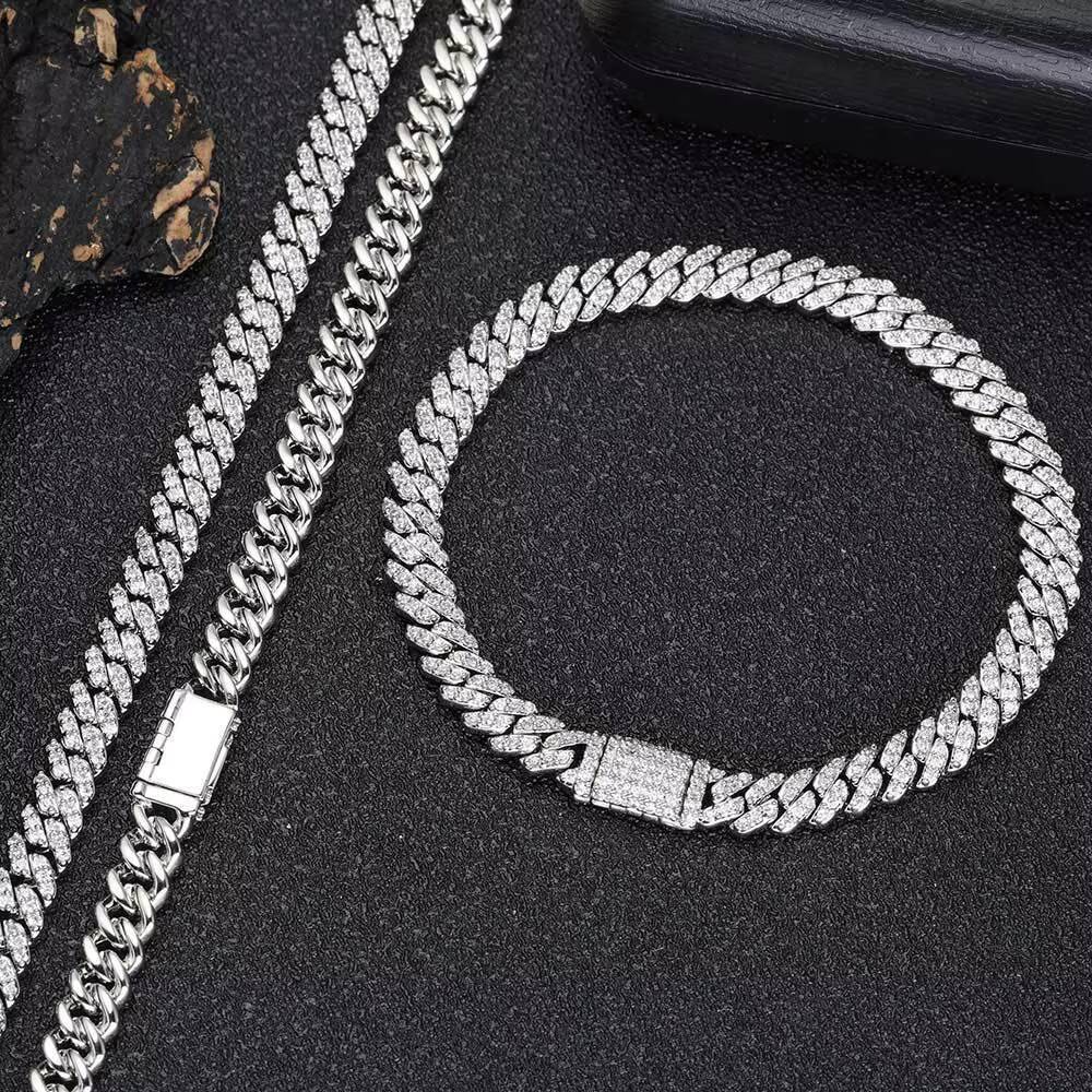 Good Quality 6mm White Gold 925 Sterling Silver VVS Moissanite Diamond Cuban Link Chain Bracelet Iced Out Mossanite Jewelry