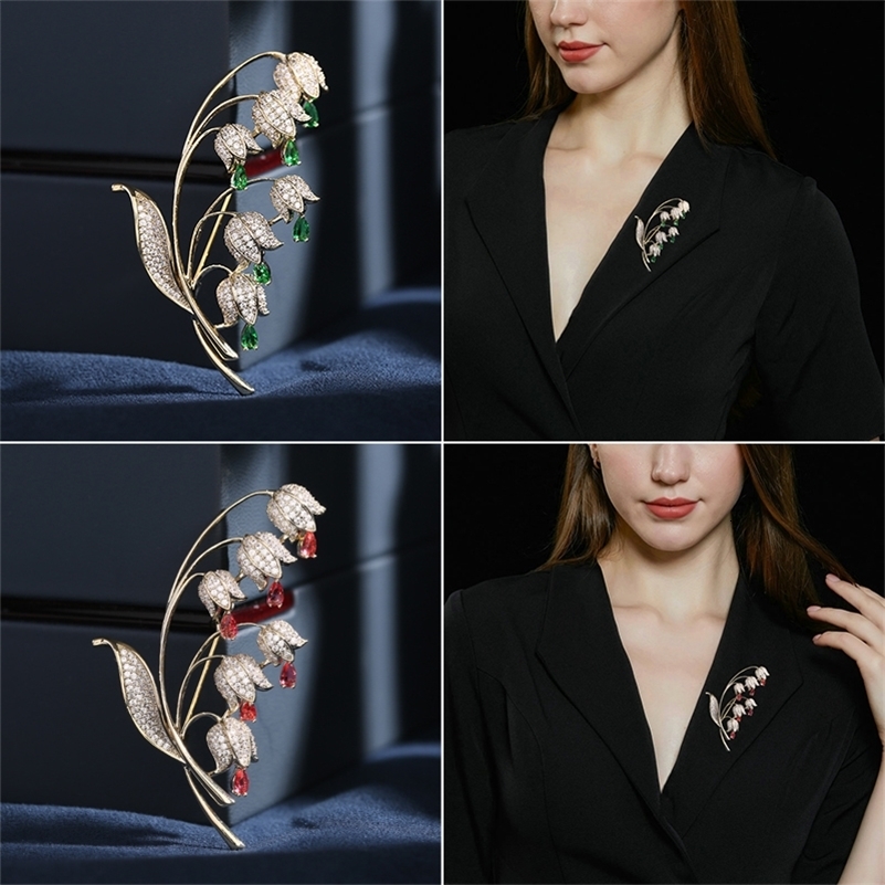 SUYU Luxury Copper Micro Inlaid Cubic Zirconia Bell Lily of the Valley Brooch Womens Wedding Jewelry Gifts Clothing Accessories 260403wwBJ