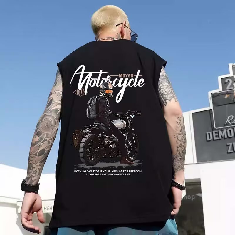 2026 Summer Hong Kong Style Tank Tops | Men's Oversized Student Trendy Crew Neck Sleeveless Athletic Printed Base Layer Shirts