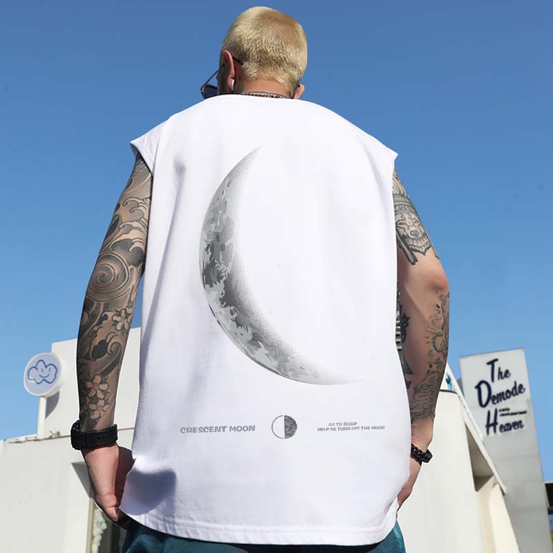 Summer Men's Moon Print Tank Tops | Trendy Oversized American Style Athletic Sleeveless Tees