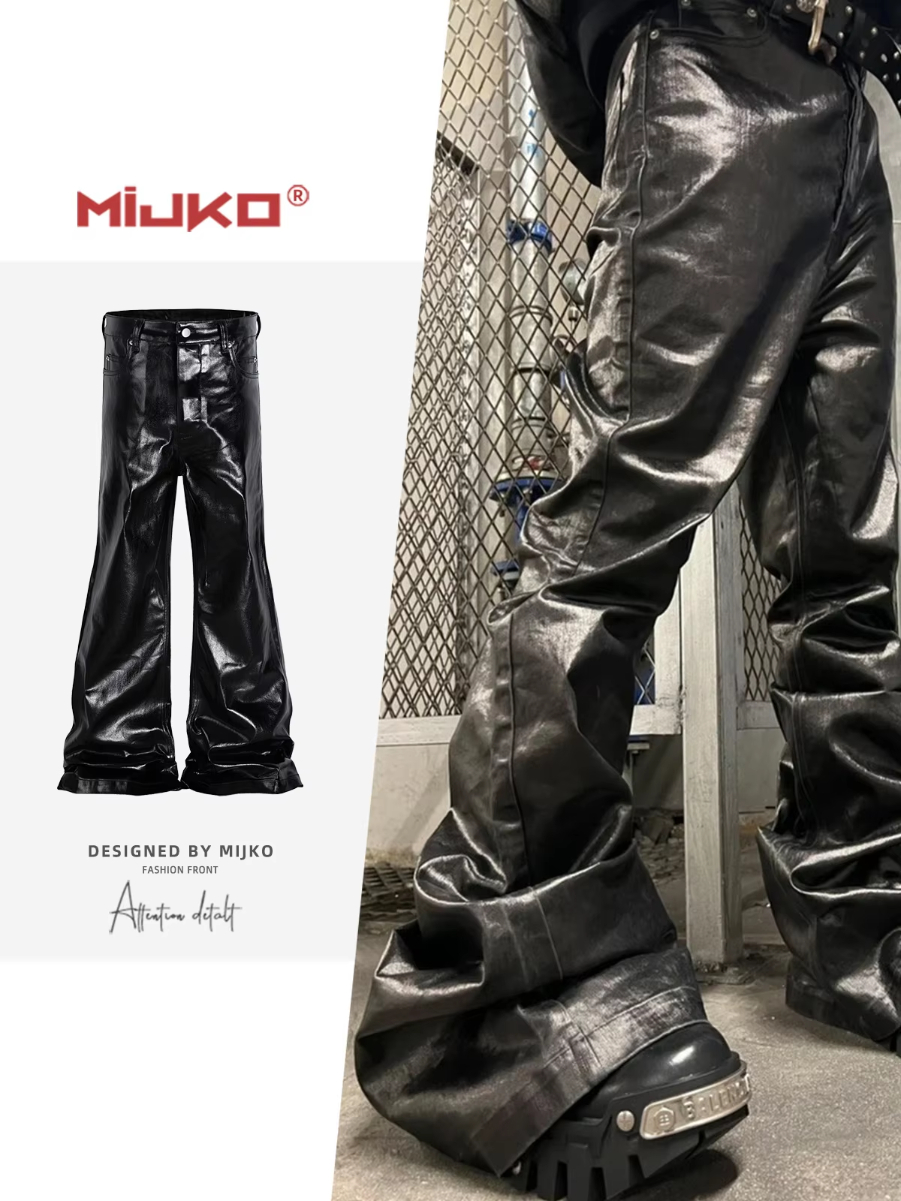 MIJKO Coated Glossy Patent Leather Flared Jeans ZJ008