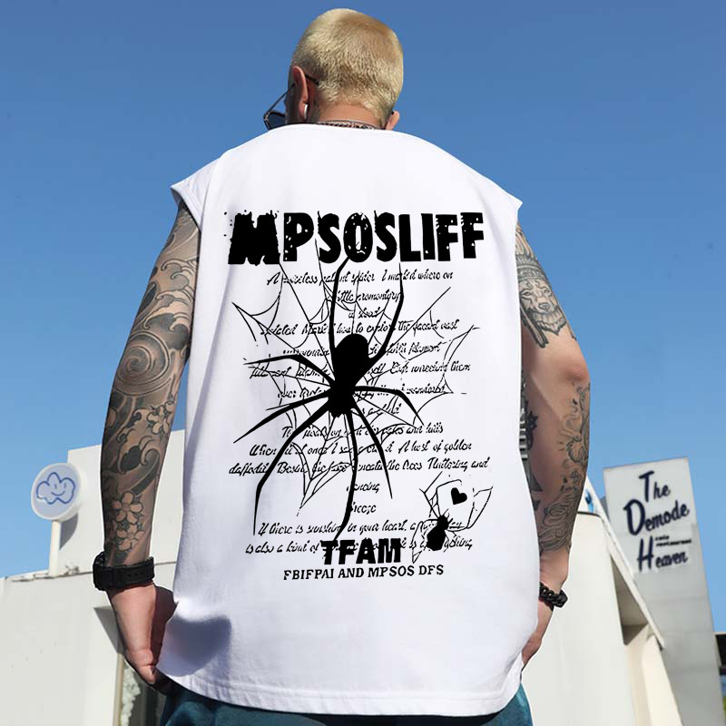 2026 Summer Men's Euro-American Trendy Brand Tank Tops | INS Street Spider Print Oversized Plus Size Sleeveless Tees