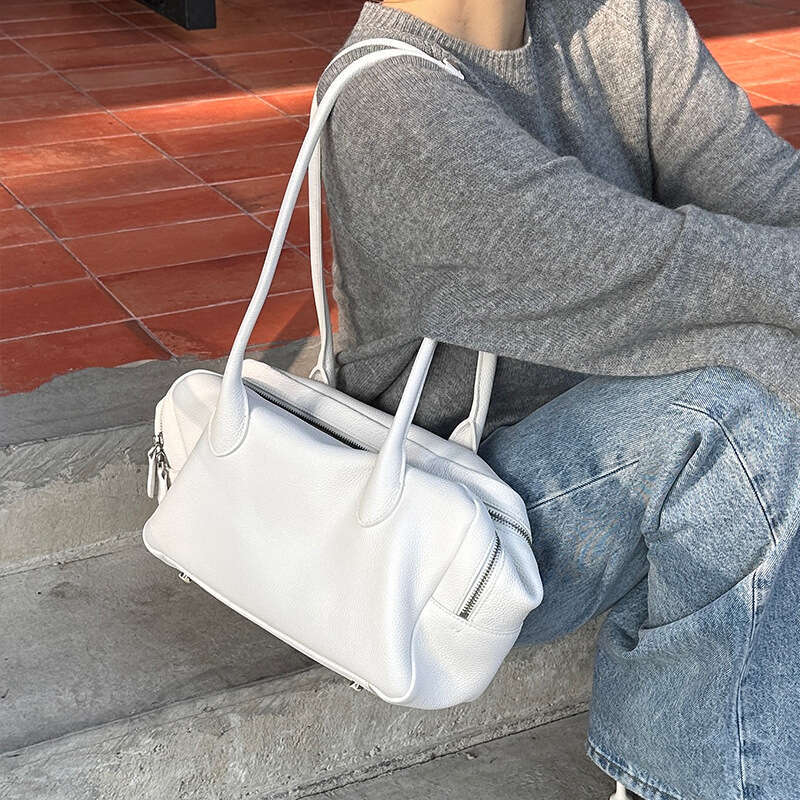 2026 New Boston Underarm Bag Retro Bowling Bag Genuine Leather Large Capacity Tote Bag Casual Versatile Commute Shoulder Bag For Women SENYY