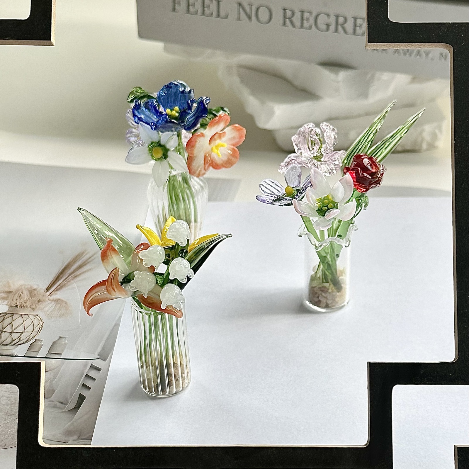 Beautiful Simulation Craft Murano Glass Flower Ornament Valentines Day Party Gifts Home Table Vase Decoration Charm Accessories 240827