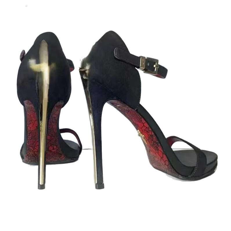 2026 European And American Style Printed Red Sole PU For Women Summer Sexy Elegant Waterproof Platform Super High Heel Sandals