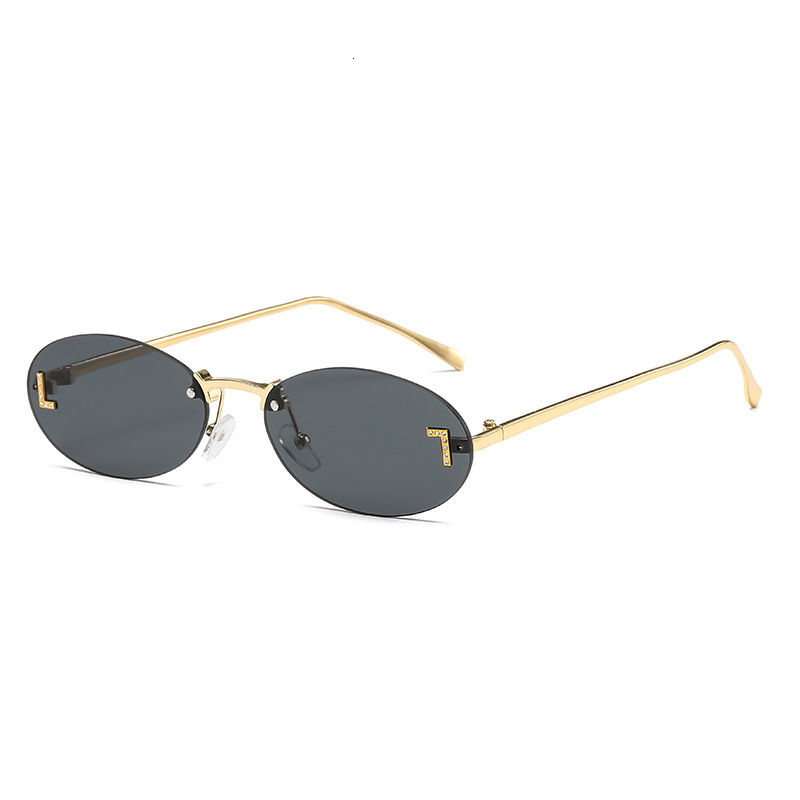 2026 New Model Designer Frameless Letter Sunglasses For Outdoor Beach Retro Round Small Frame Metal Elliptical Border Sunglasses For Both Men And Wome