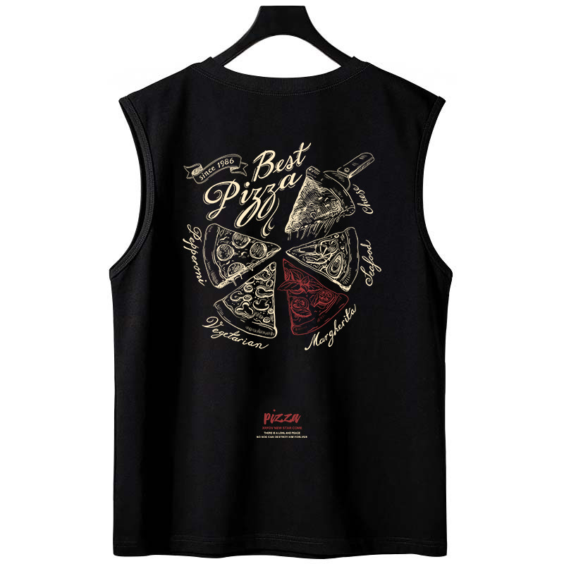2026 Summer Men's American Pizza Print Tank Tops | Trendy Oversized Loose Couples Sleeveless Tees
