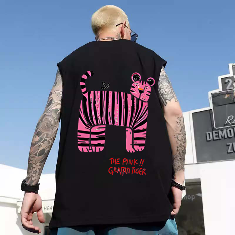Summer Men's American Street Letter & Burger Print Tank Tops | Trendy Loose Plus Size Athletic Gym Base Layers