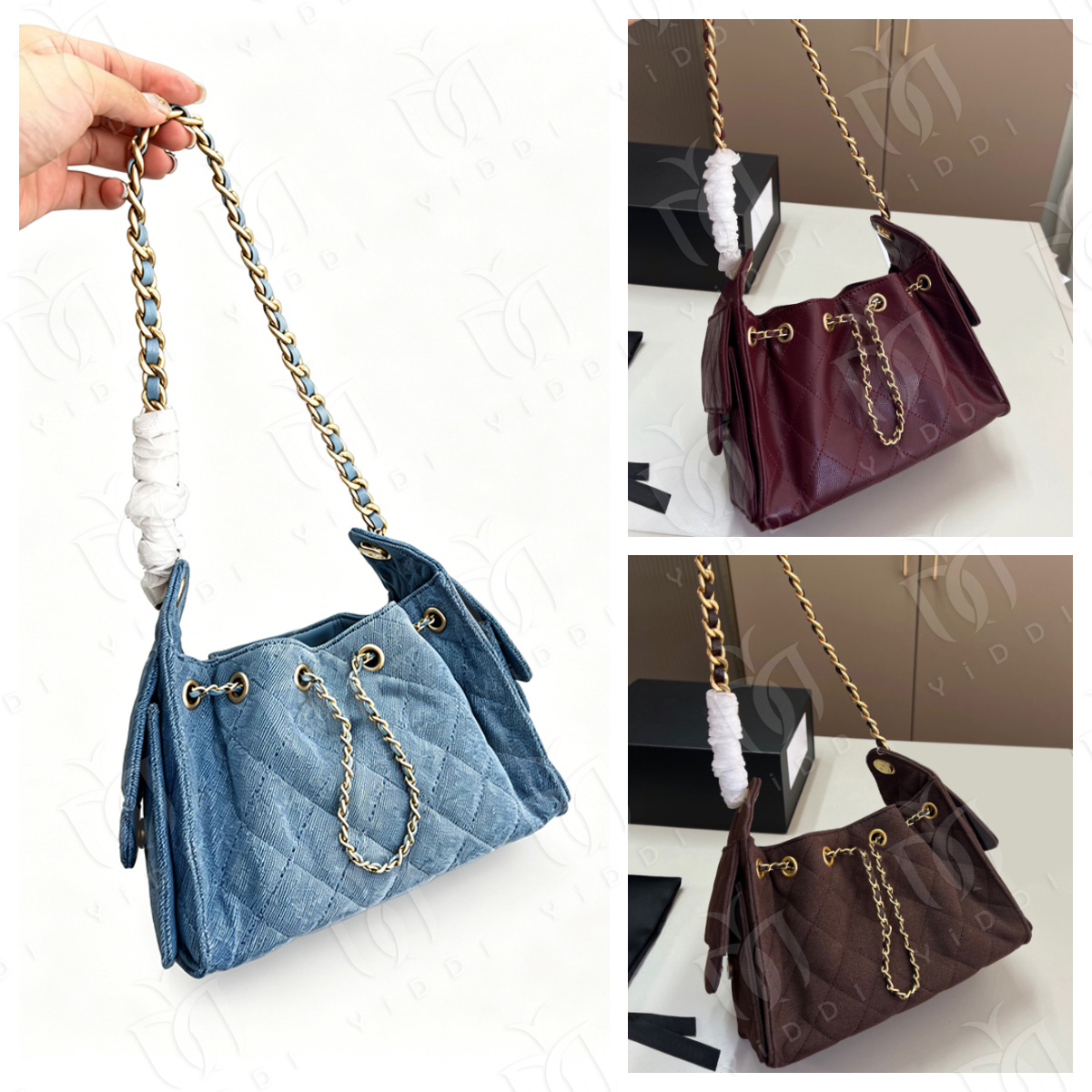 25c Mini Hobo bag Designer bag Chocolate brown suede bag Fashionable women's Denim bag Hobo shoulder bag Underarm bags Designer Slouchy bag Denim Crossbody Handbags