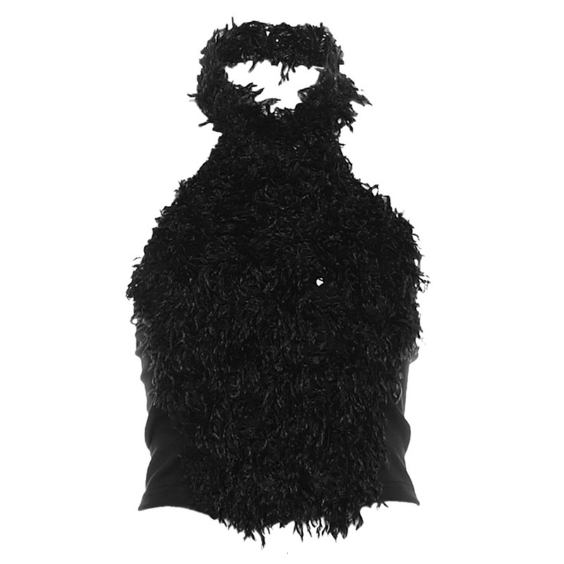 Winter New Womens Slimming Patchwork Sequin Halter Neck Backless Short Waist-Exposing Vest241014