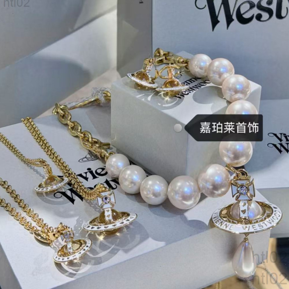 Designer vivianes Jewelry Westwod Jewelry High-quality Style Empress Dowager Co-branded Nana Epoxy 3d Saturn Large Pearl Necklace Earrings Bracelet