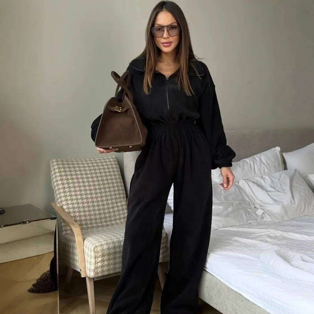 New Unique Design Women Jumpsuit Long Sleeve Casual Semi Open Placket Elastic Waist Elegant Fashion One Piece Outfit MAKOUFEI