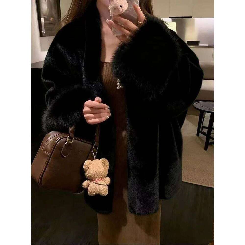 Faux Mink Coat for Women Winter Thick Loose Hairy Casual Jacket Y K Fashion Streetwear Long Sleeve Warm Fur Outerwear MAKOUFEI