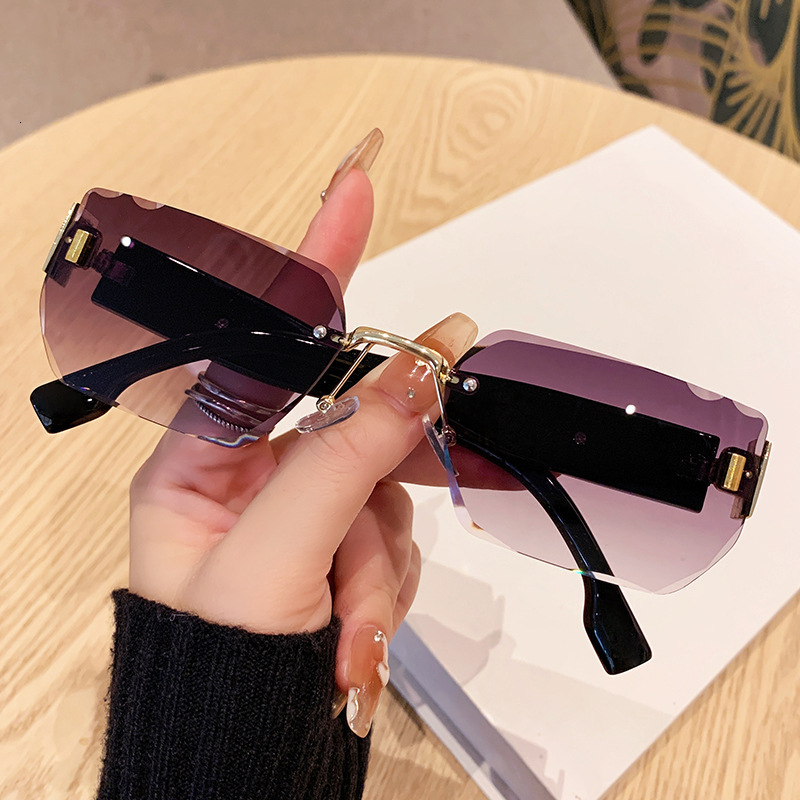 2026 New Designers Fashionable Women's Internet Celebrity Style Sunglasses - Rimless Diamond Frame - Outdoor Beach Leopard Pattern - UV Protectio