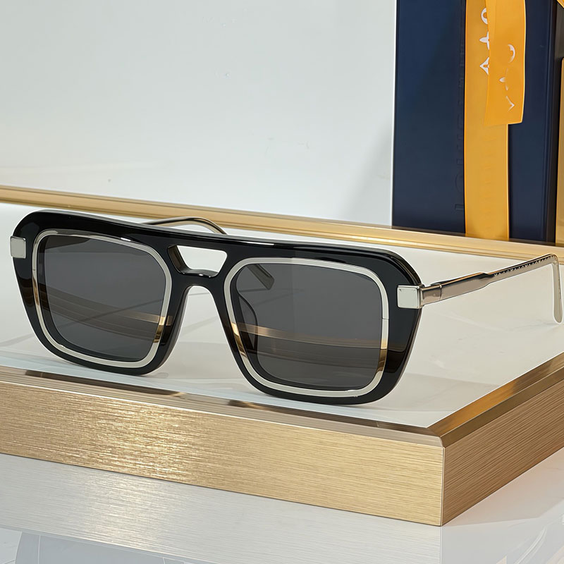 Mens Pilot Square sunnies Double Beam Design Metal Edge Surrounding Silver Frame Classic Black Lens Daily Driving UV400 Protection Z2190