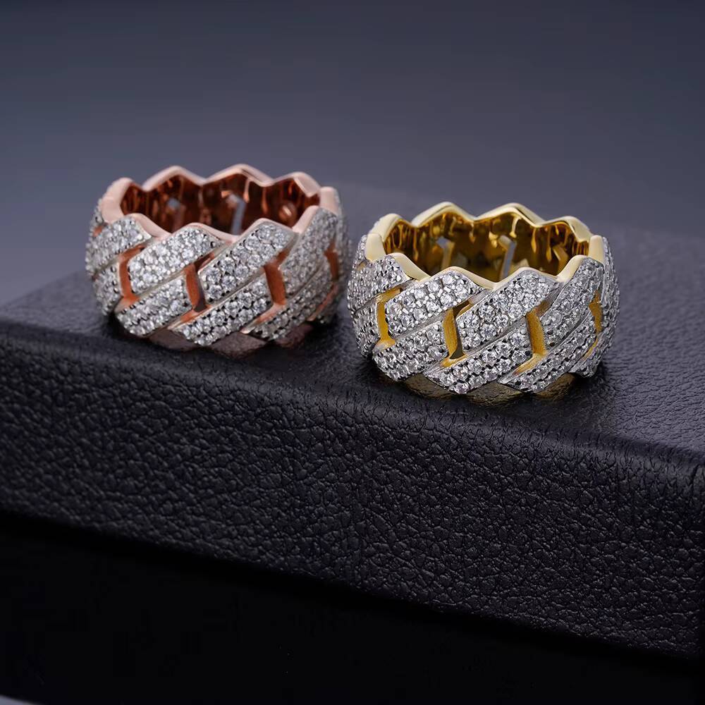 Iced 5A Cubic Zirconia IGI Certified Classic Hip Hop Style Rhodium Plated 925 Sterling Silver Cuban Link Chain Ring for Wedding