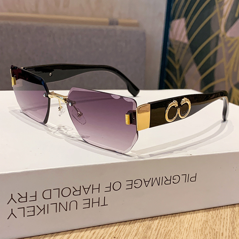 2026 New Designers Fashionable Women's Internet Celebrity Style Sunglasses - Rimless Diamond Frame - Outdoor Beach Leopard Pattern - UV Protectio