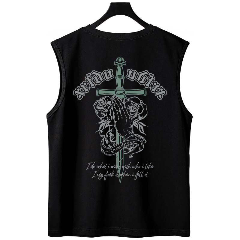 Men's American Rose Print Tank Tops | Trendy Casual Oversized Plus Size Sleeveless Tees