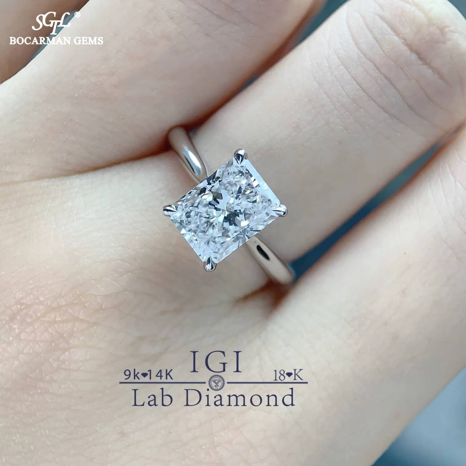 3CT IGI Customizable Radiant Cut Lab Grown Diamond Ring 18K Gold Wedding Engagement Jewelry Classic Factory Direct Price Parties