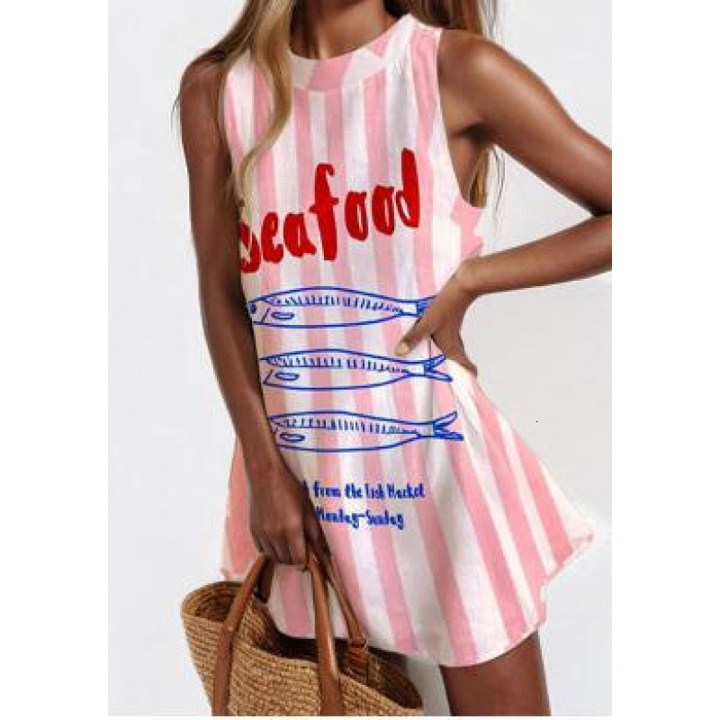 Summer New Fashion Pattern Printed Womens Sleeveless O-neck Loose Tank Dress Beach Vacation Party Bohemian Girl Dresses dongdumaoyi