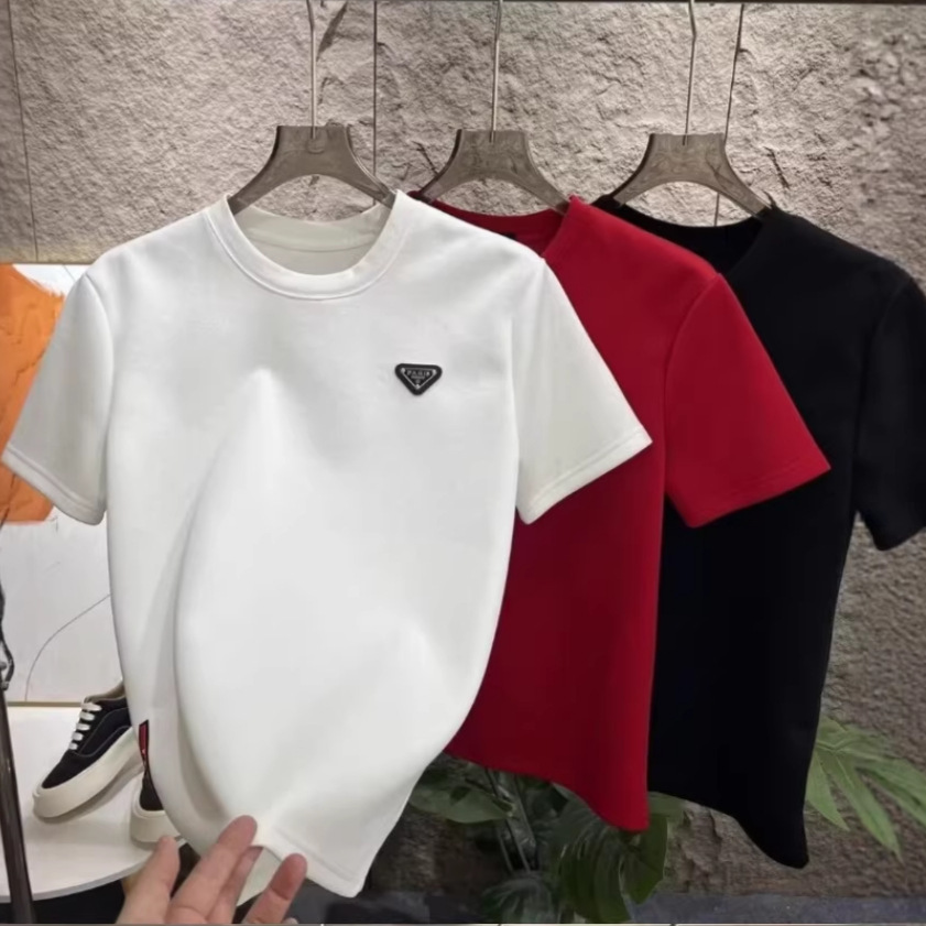 Designer Luxury European Casual Fashion Semi High Neck Designer T-shirt Men's Short Sleeved Summer Fashion Light Luxury Triangle Logo Badge Short