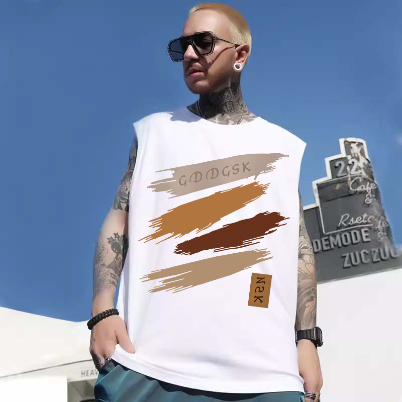 2026 Summer Men's Euro-American Trendy Brand Tank Tops | INS Street Spider Print Oversized Plus Size Sleeveless Tees