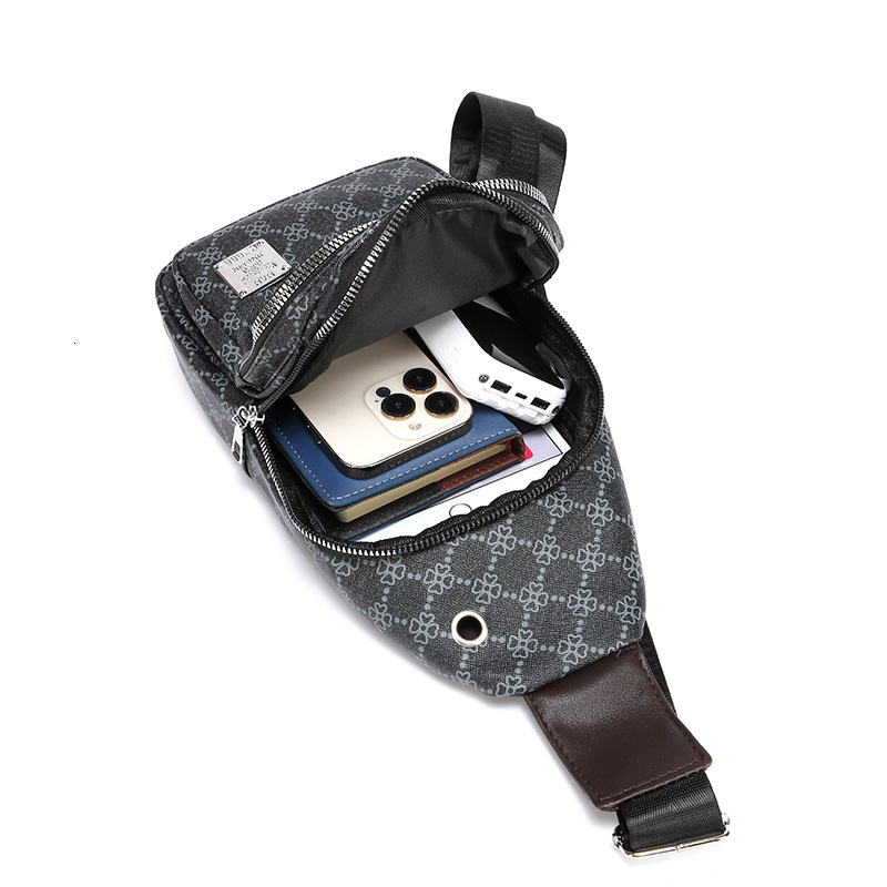 New Men's Chest Simple Business Travel Versatile Shoulder PU Texture Trendy Fashion Printed Crossbody Bag