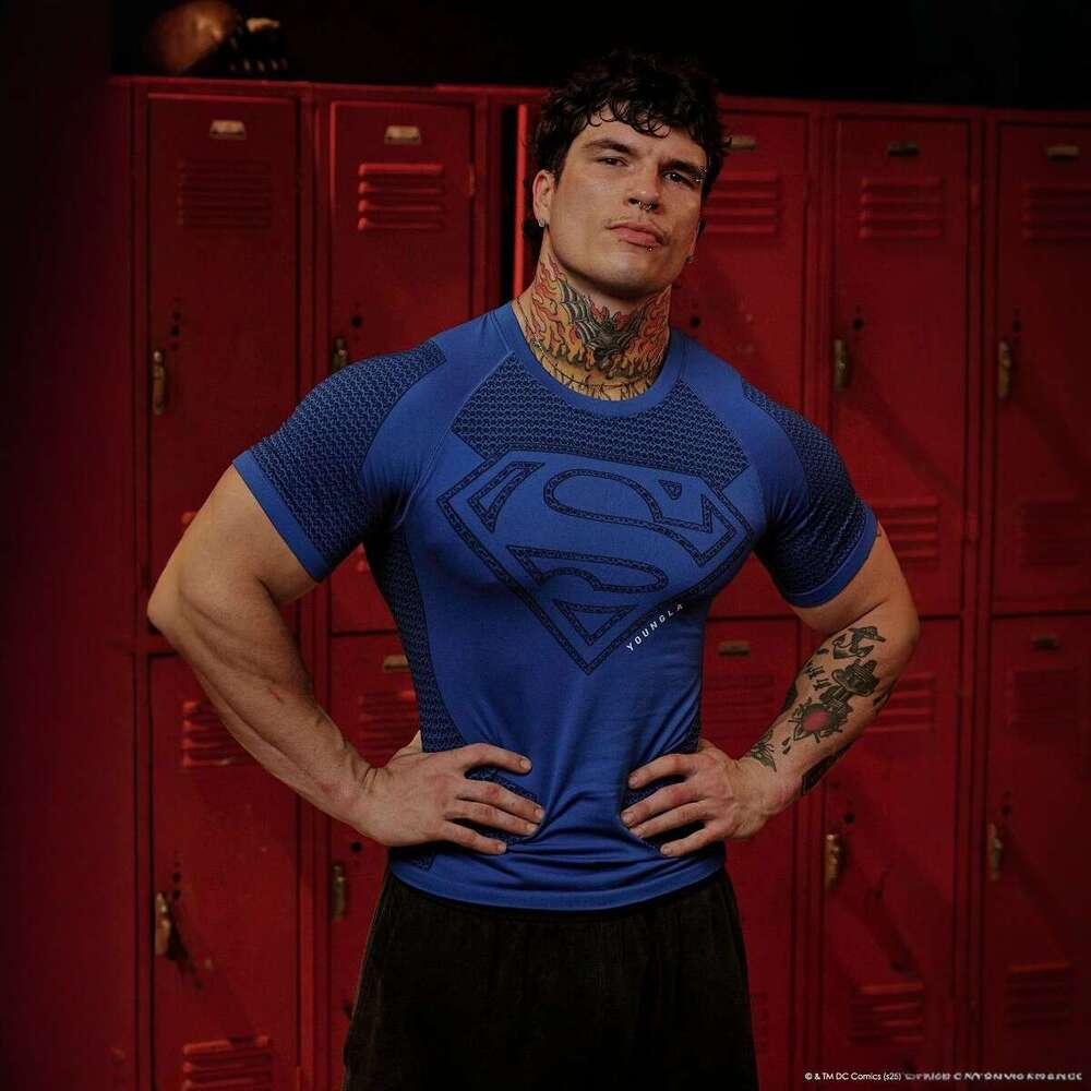 Superman American Style New Men's T-shirt Muscle Sports Fitness Breathable Tight-fitting Top