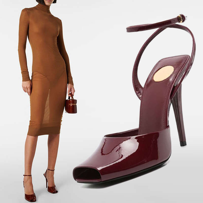 New 2026 Style Square Peep Toe Ankle Stiletto Heel Leather Sandals For Women Plus Size Comfortable Strap Shoes