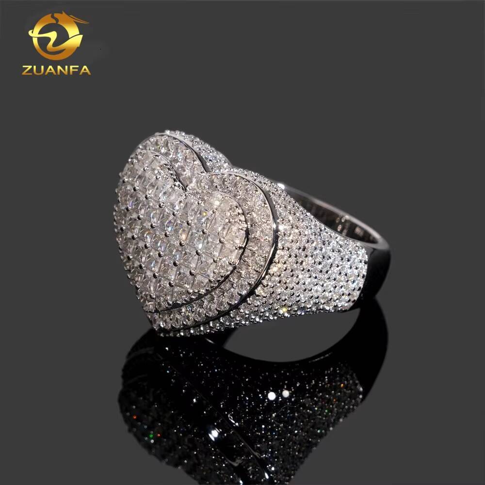 Trendy 925 Silver Men Ring Stock Princess Cut Heart Design Fine Hip Hop Jewelry VVS Moissanite Diamond Iced Out Jewelry