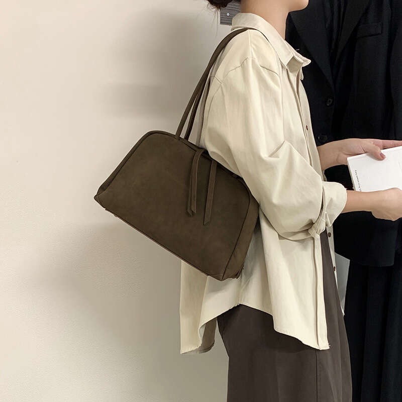 2026 New Minimalist Suede Shoulder Bag, Frosted Cowhide Bowling Bag, Large Capacity Genuine Leather Underarm Shell Bag For Women SENYY