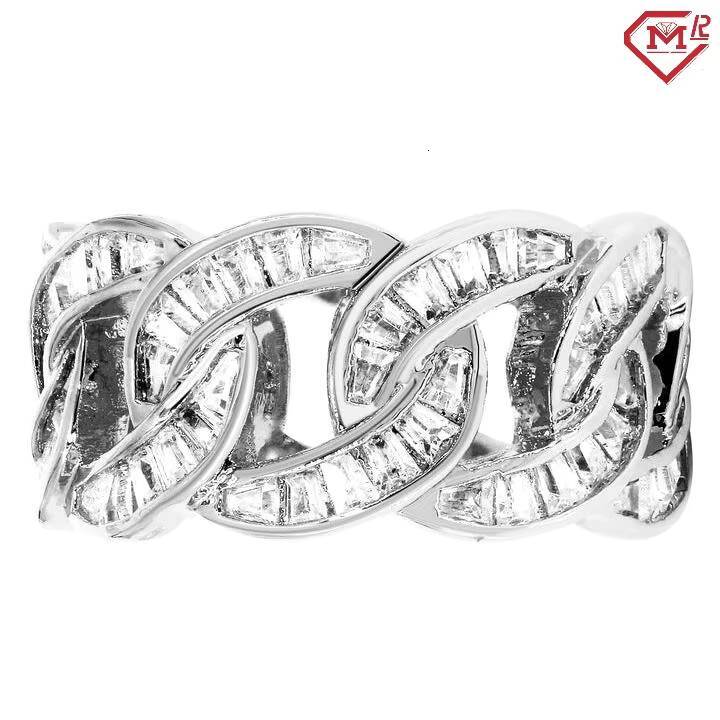 Iced Out Moissanite Cuban Link Ring Hiphop Cuban 925 Sterling Silver Baguette Moissanite Ring Men