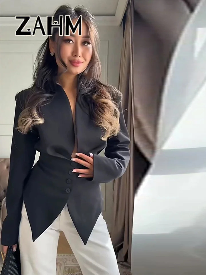 Casual Lace Up Solid Blazer Women Fashion Slim Vneck Single Breasted Full Sleeve Jacket Female 2026 Spring Lady Outwears 260410