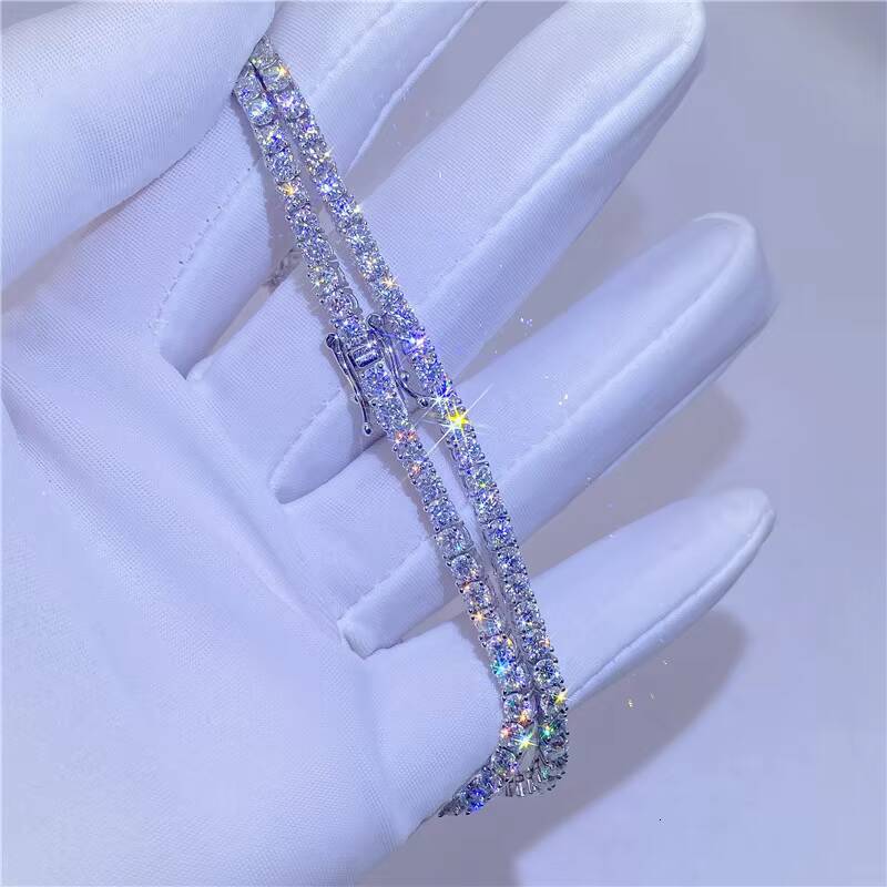 Moissanite Diamond Bracelet 2mm Square 925 Sterling Silver Hip Hop Tennis Chain Bracelet for Women Party Gift Birthday